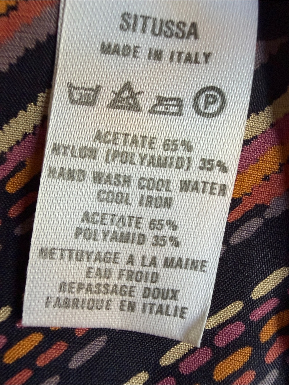 VTG Marshall Field’s Italian Geometric Scarf Black, orange, purple, pink, cream - Picture 10 of 16